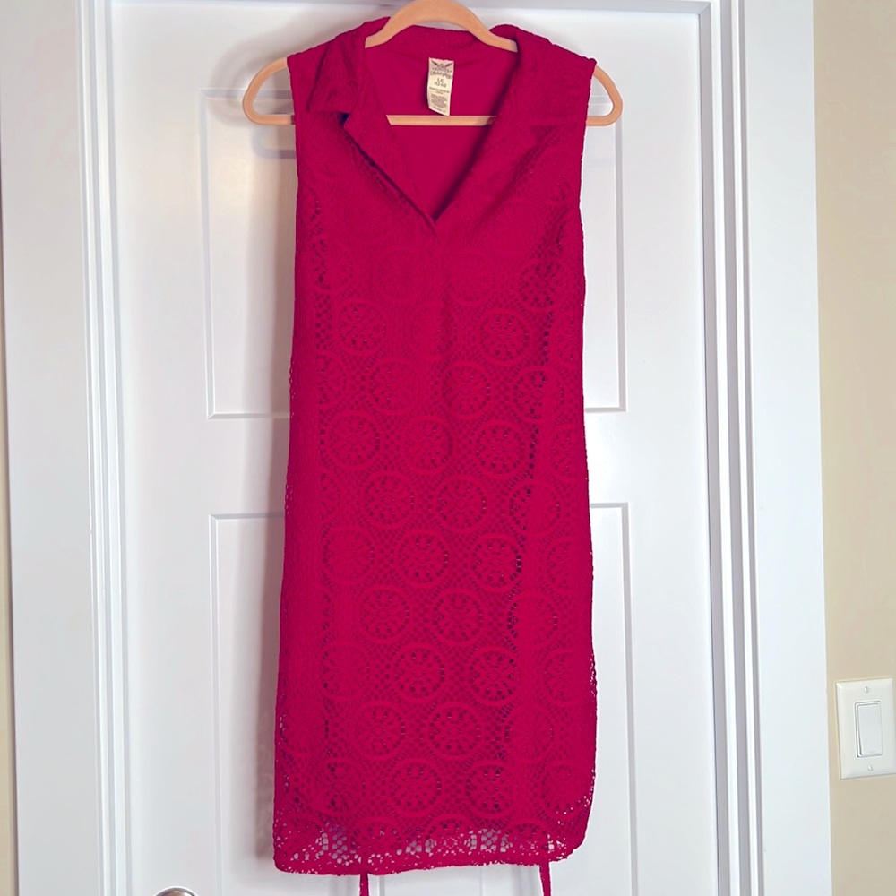 Adorable hot pink short collared dress